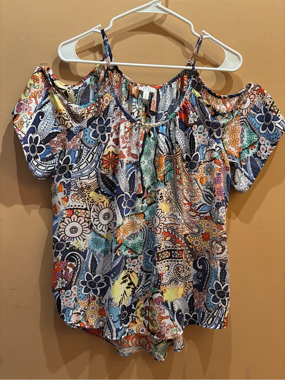 Spence Women's Cold-Shoulder Floral Paisley Print Hi low Top size XL